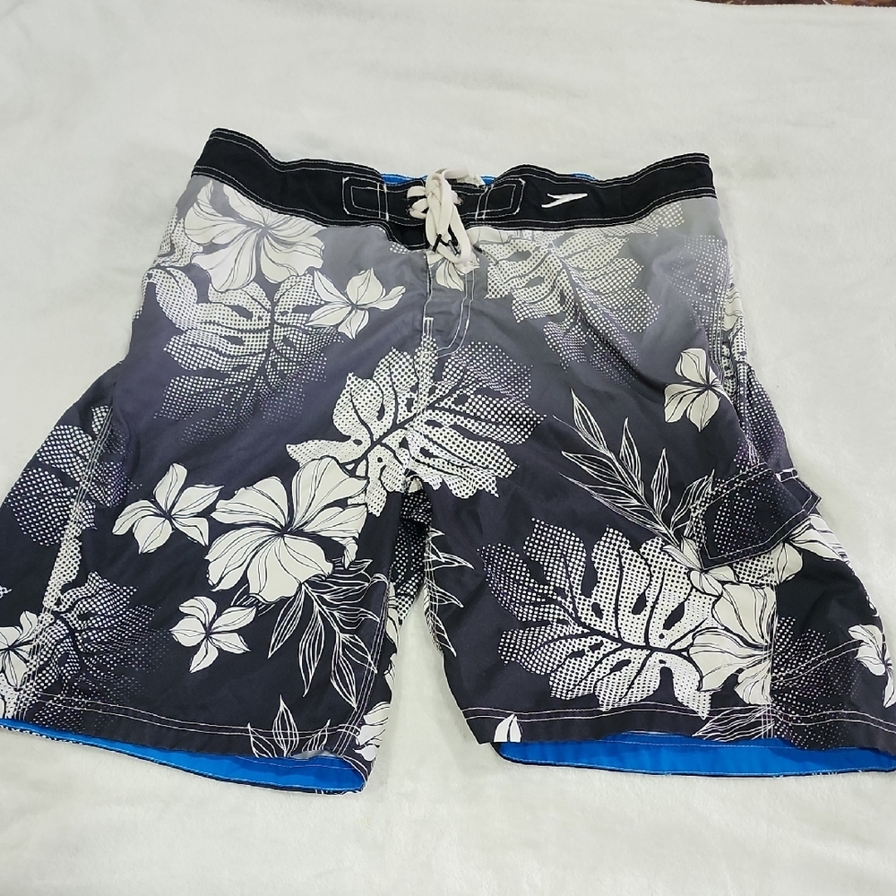 Speedo Men's Black Floral Swim Shorts Sz XL